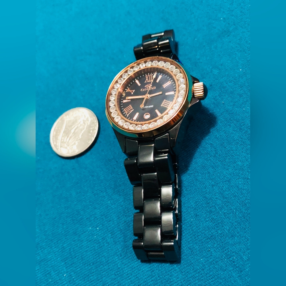 (898)Vintage Oniss Paris Women's ON815-LRG BLK Lario Ceramic Collection Swiss - Picture 5 of 14